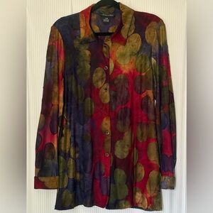 Michael Tyler Blouse Top Button Down Long Sleeve Multicolored Large